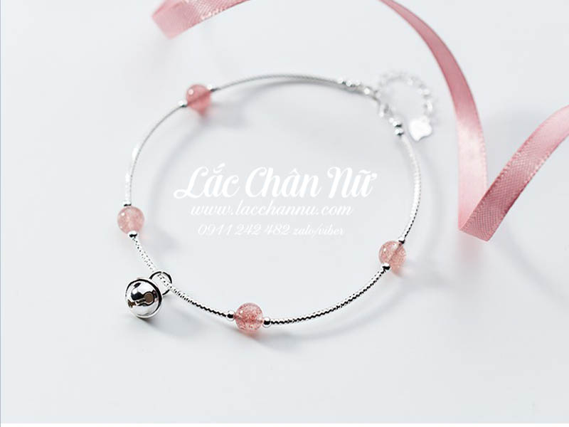 Lắc chân bạc có chuông đá thạch anh đỏ đẹp LCBN187