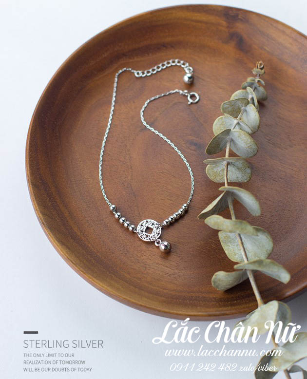 Lắc chân bạc có chuông hình đồng tiền đẹp LCBN178