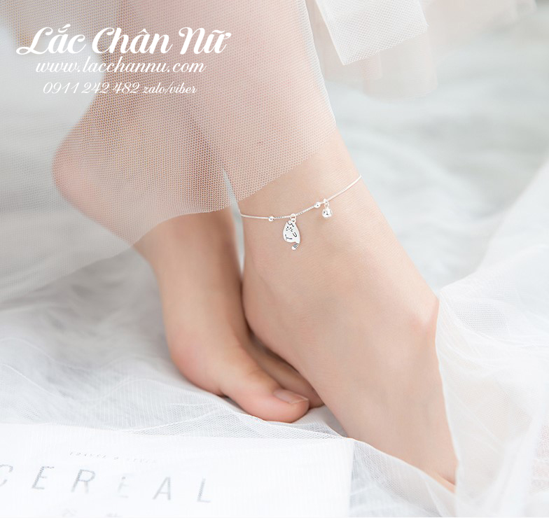 Lắc chân bạc có chuông mèo cá tính LCBN126
