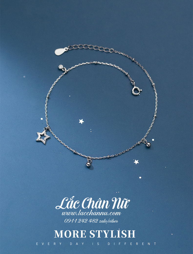 Lắc chân bạc nữ cao cấp ngôi sao đính đá LCBN263