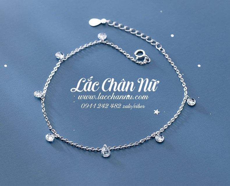 Lắc chân bạc nữ đính đá lấp lánh LCBN275