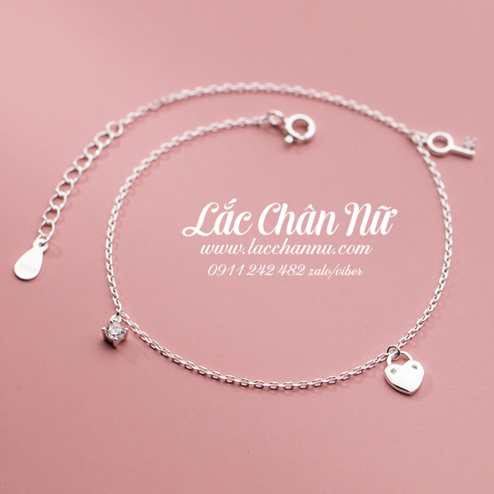 Lắc chân bạc chìa khóa trái tim LCBN308