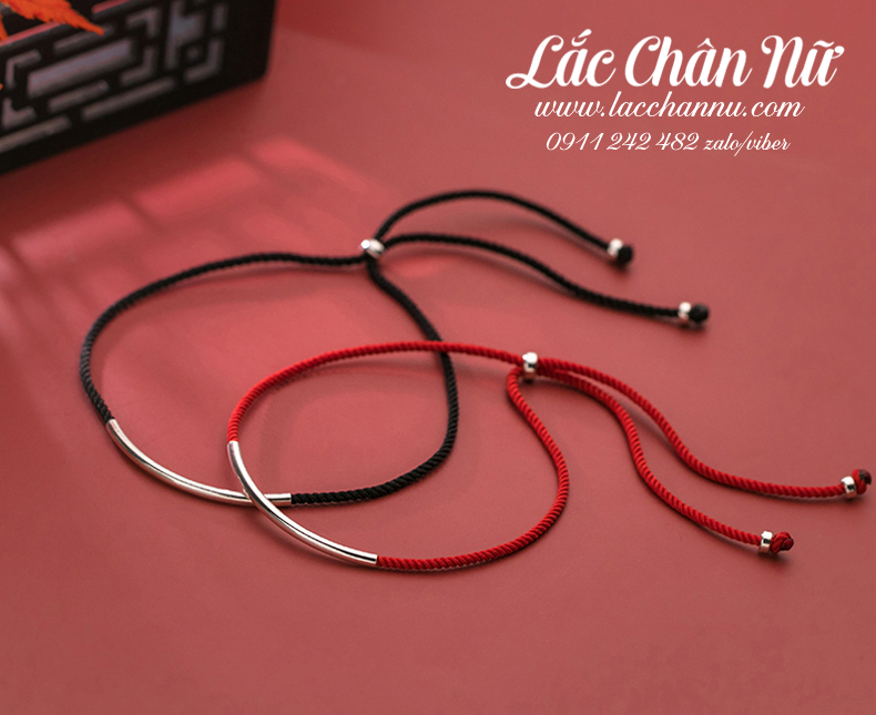 Lắc chân bạc vải đỏ may mắn LCBN242