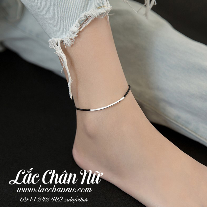 Lắc chân bạc vải đen cá tính LCBN243
