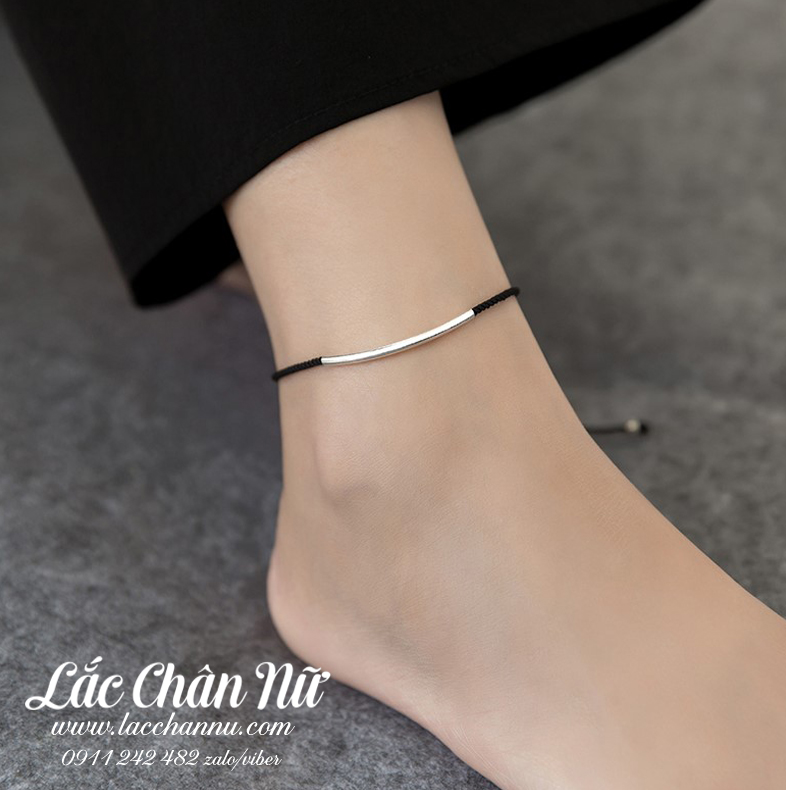 Lắc chân bạc vải đen cá tính LCBN243