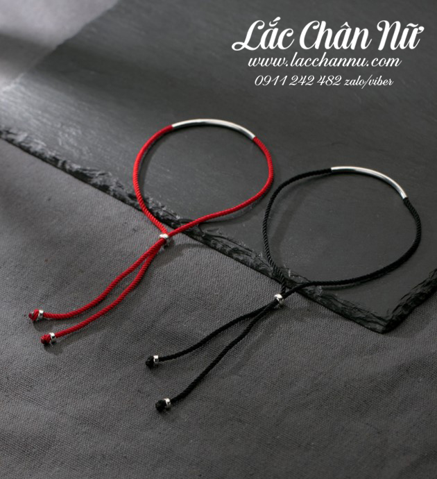 Lắc chân bạc vải đen cá tính LCBN243
