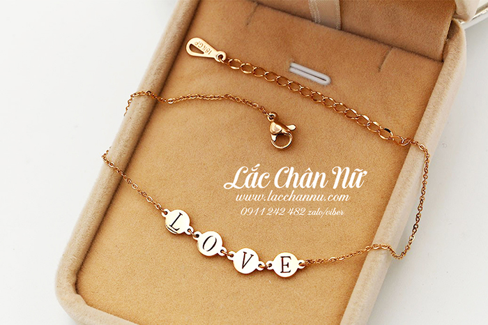 Lắc chân Titan vàng chữ Love đẹp LCN166