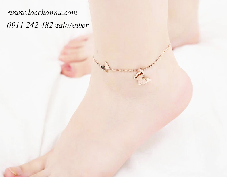 Lắc chân Titan vàng con bướm lấp lánh LCN167