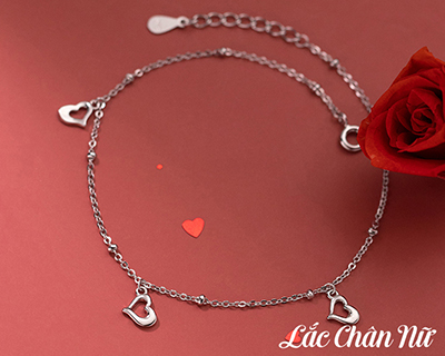 Lắc chân bạc nữ cao cấp ba trái tim đẹp LCBN248
