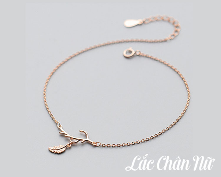 Lắc chân bạc nữ cao cấp chiếc lá vàng LCBN97