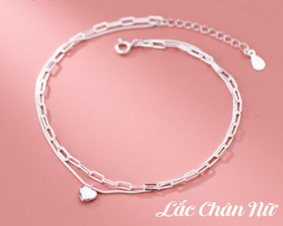 Lắc chân bạc nữ dây đôi trái tim LCBN272